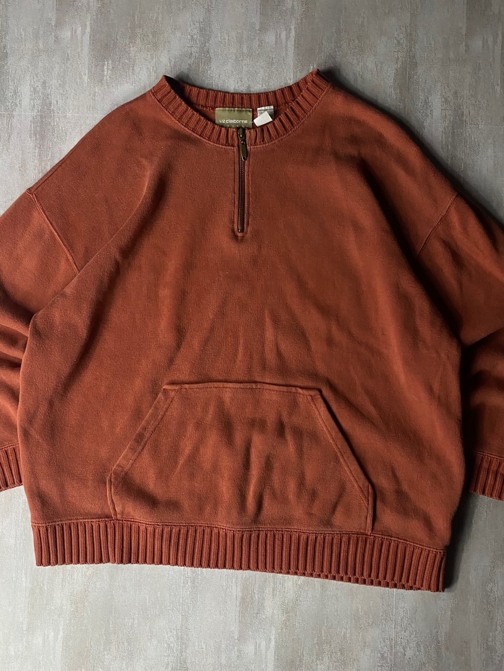 Vintage Y2K 2000s Liz Claiborne Rust Orange Knit Quarter Zip Sweater Womens M
